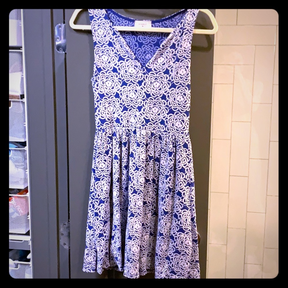 Blue and white stitched floral dress